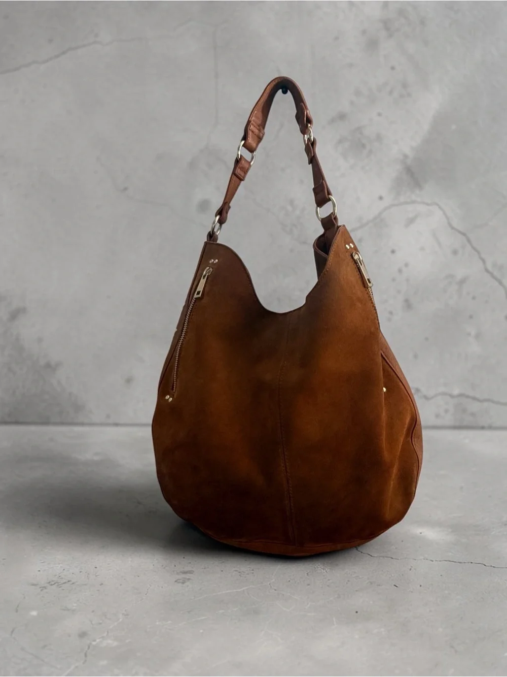 INC International Concepts Cognac Brown Suede Studded Hobo Bag